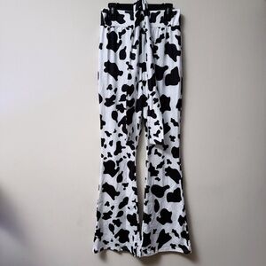 Cow Print Flare Pants with Tie